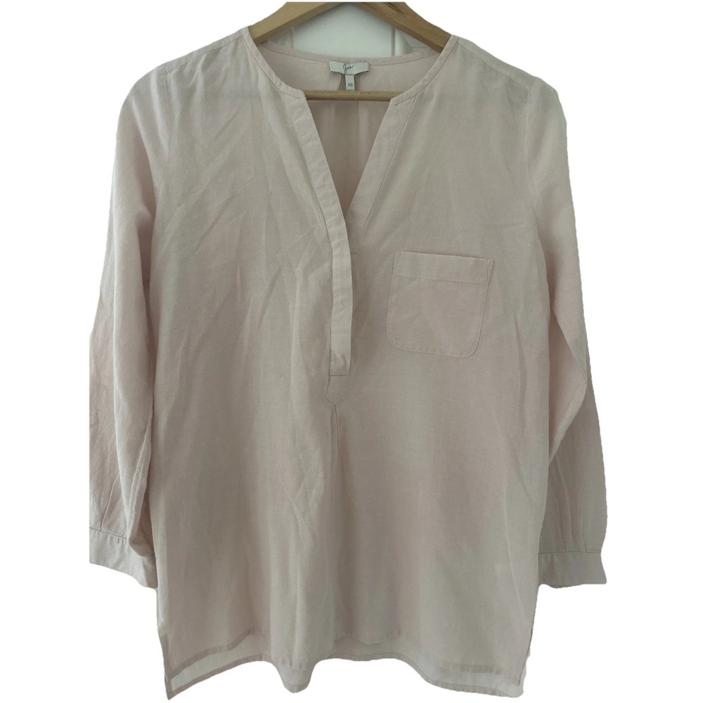 JOIE Pink Cotton Popover‎ S Blouse Tunic Relaxed Coastal Lightweight V Neck Boho